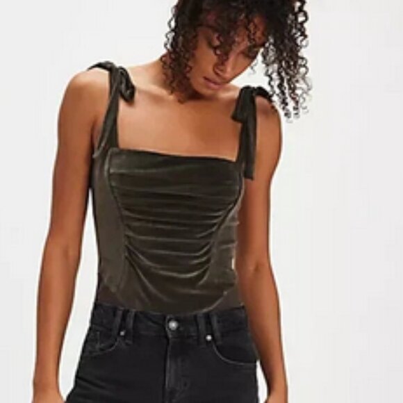 Free People FP One Haven Bodysuit Velvet Square Neck Strap Top S - Picture 1 of 4